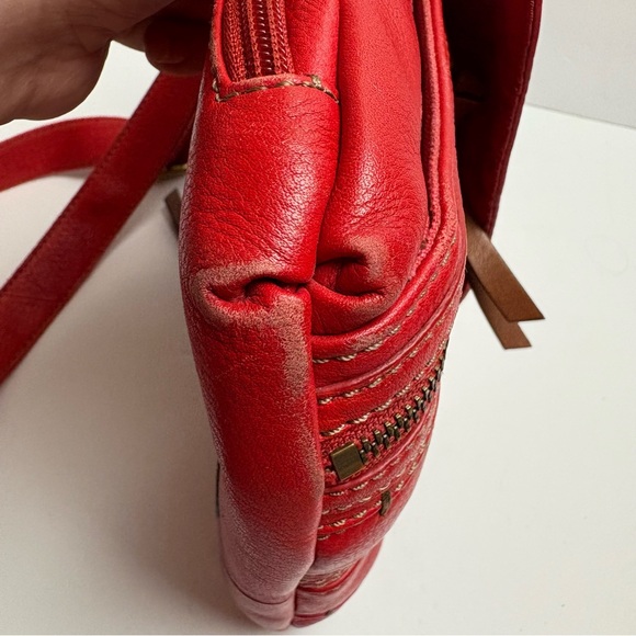 Fossil Red Leather Crossbody Bag with Exterior Pockets Y2K - Picture 12 of 13
